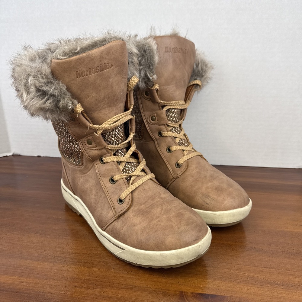 Women's Northside Lace Up Tan Boots Size 8 Faux‎ Fur